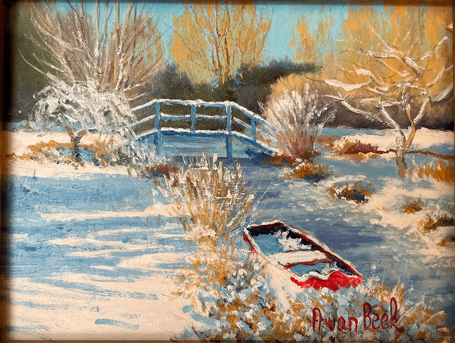 Frozen Boat by the Bridge